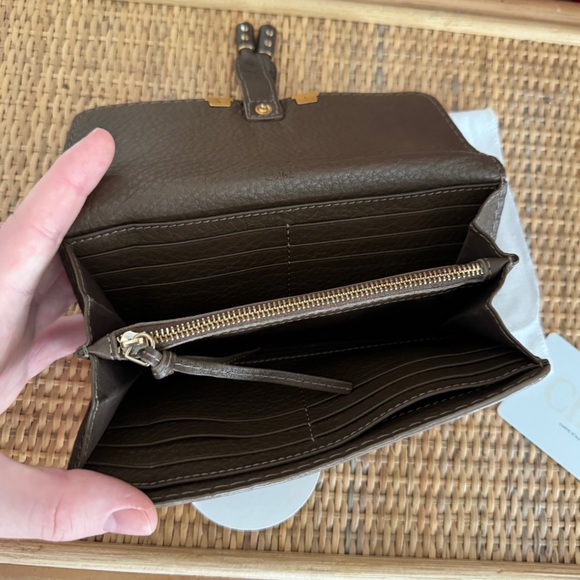 Chloe Marcie Long Wallet Bifold Purse Tassel Leather Gray Brown Taupe Authentic - Picture 9 of 14